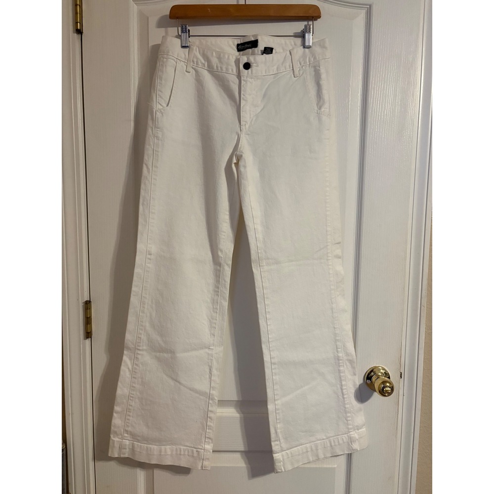 Eddie Bauer Wide Leg Pants Womens 8 White New Denim Trousers Stretch Coastal